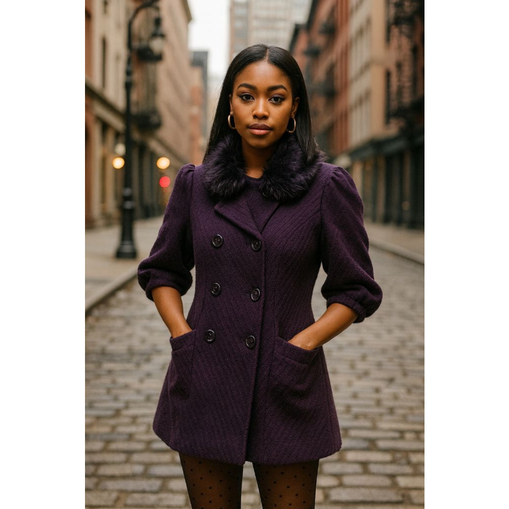 Women's Forever 21 Purple Coat Size S with Faux Fur Collar